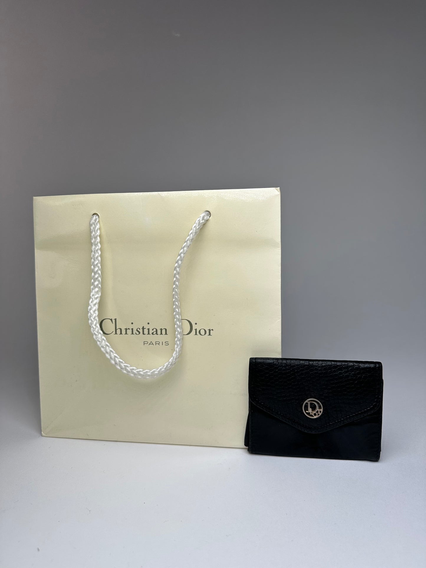 Vintage Dior Snake Emblossed Leather Card Holder Black