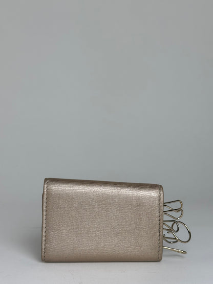 Gucci Leather Champagne Key Holder with Heart-Shaped Logo Detail