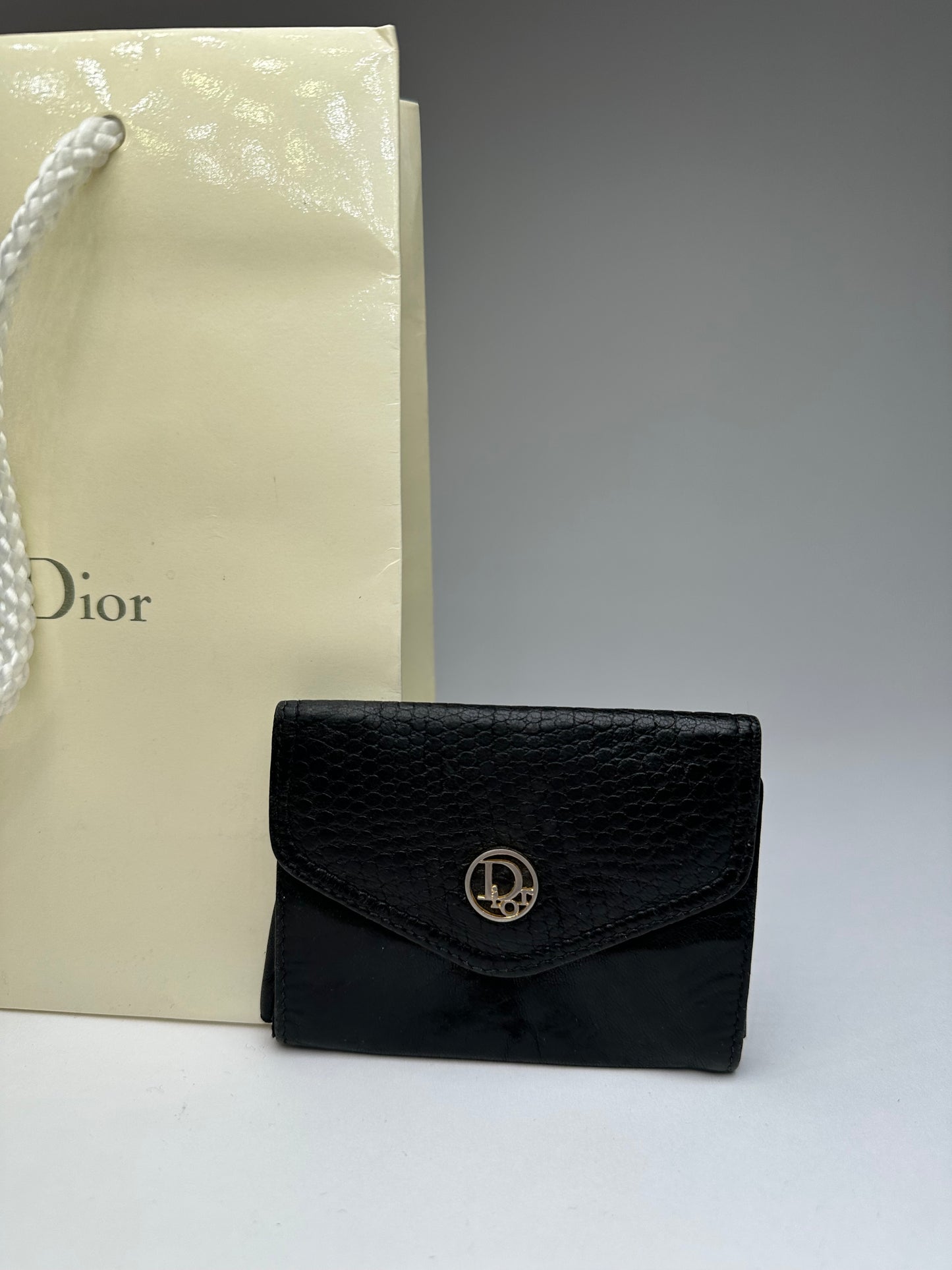 Vintage Dior Snake Emblossed Leather Card Holder Black