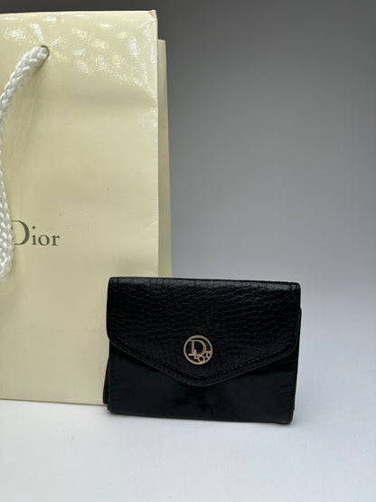 Vintage Dior Snake Emblossed Leather Card Holder Black
