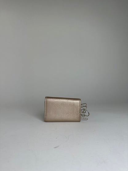 Gucci Leather Champagne Key Holder with Heart-Shaped Logo Detail