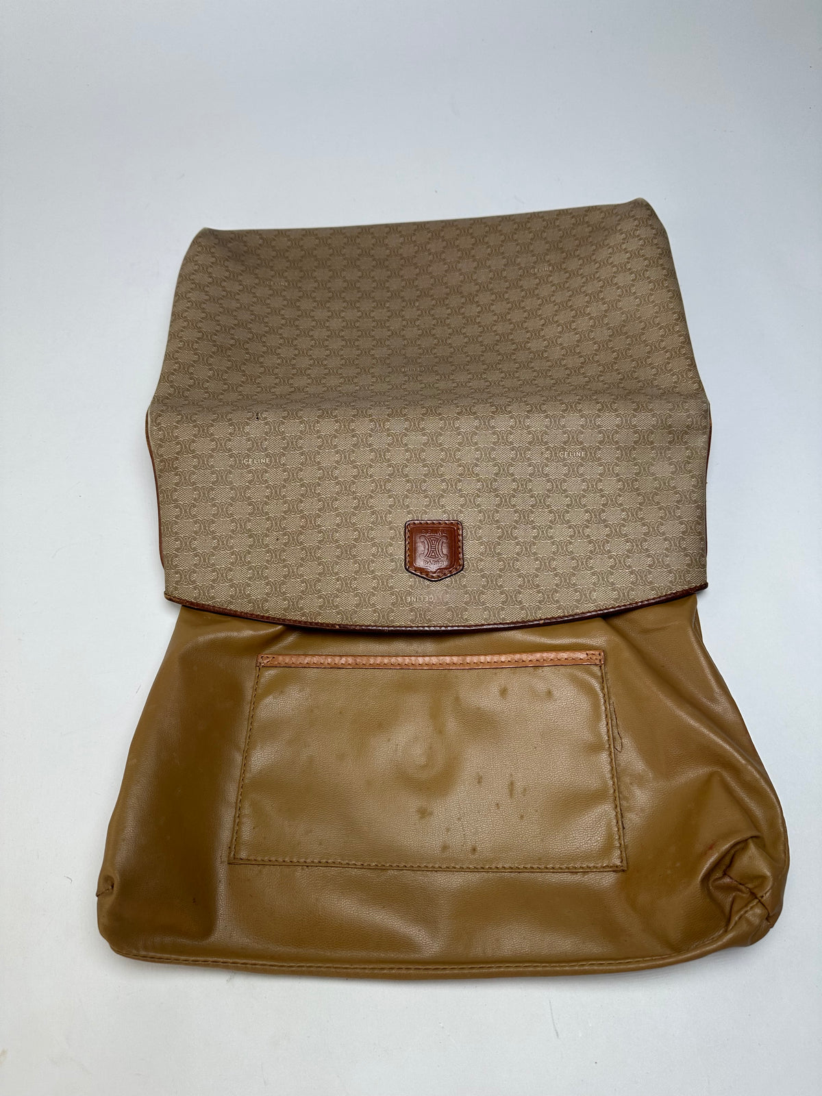 Vintage Celine Macadam Canvas Flap Clutch Late 1980s Beige Brown