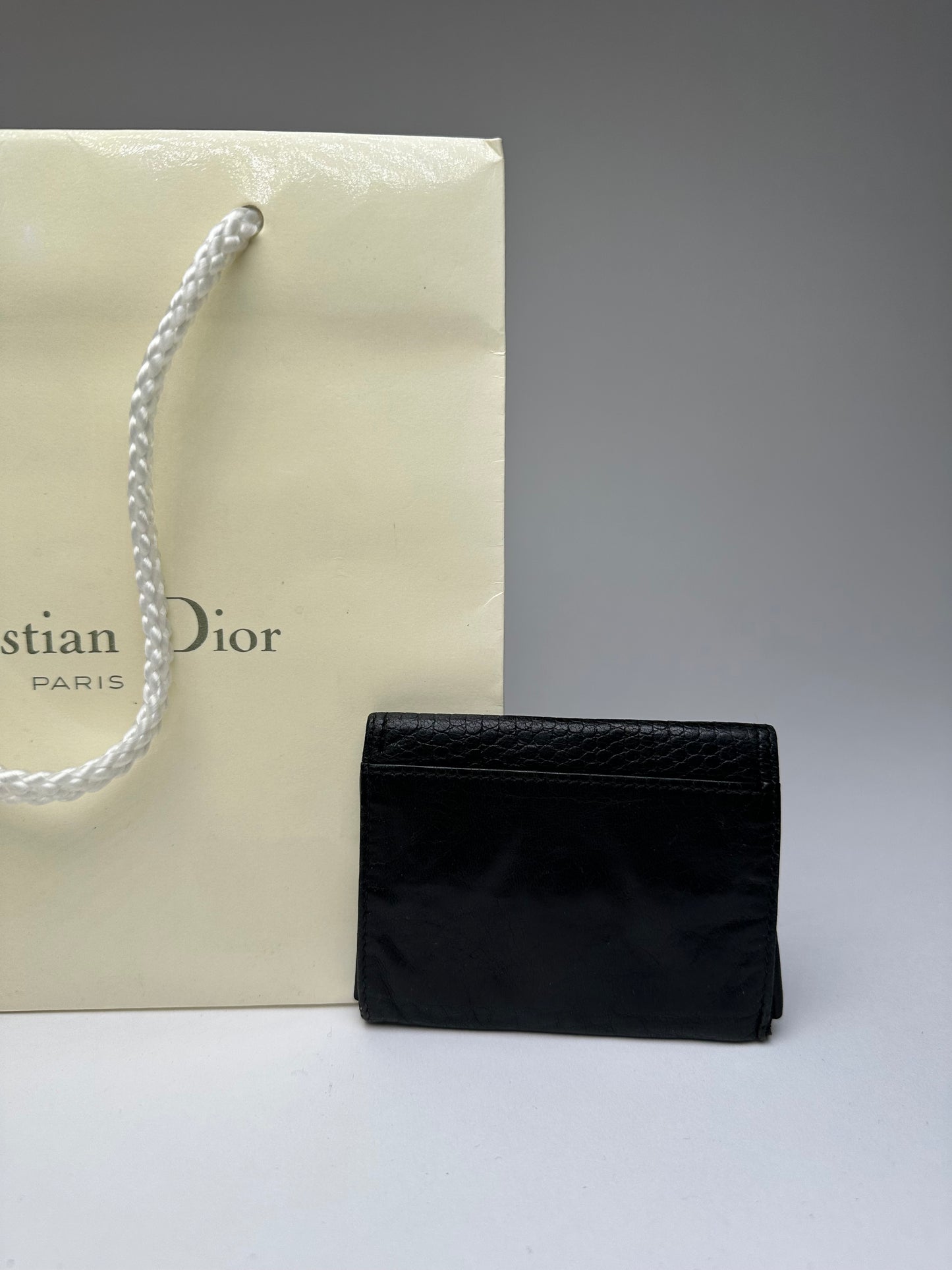 Vintage Dior Snake Emblossed Leather Card Holder Black