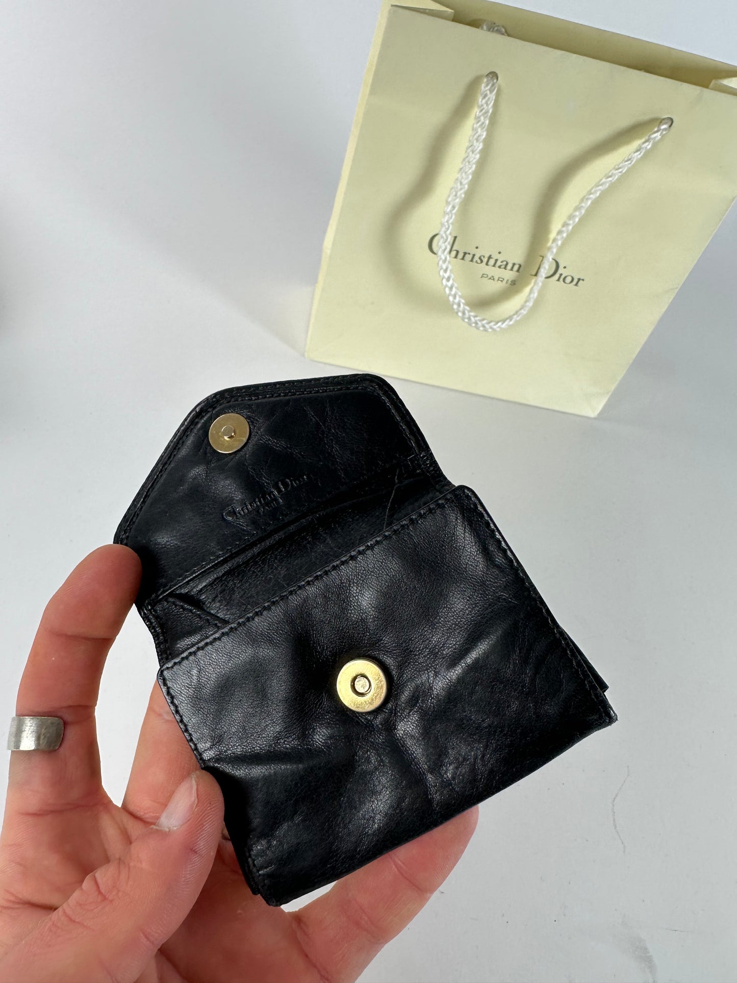 Vintage Dior Snake Emblossed Leather Card Holder Black