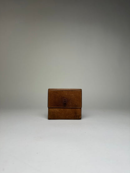 Vintage Loewe Grained Leather Bifold Wallet Late 1990s Brown
