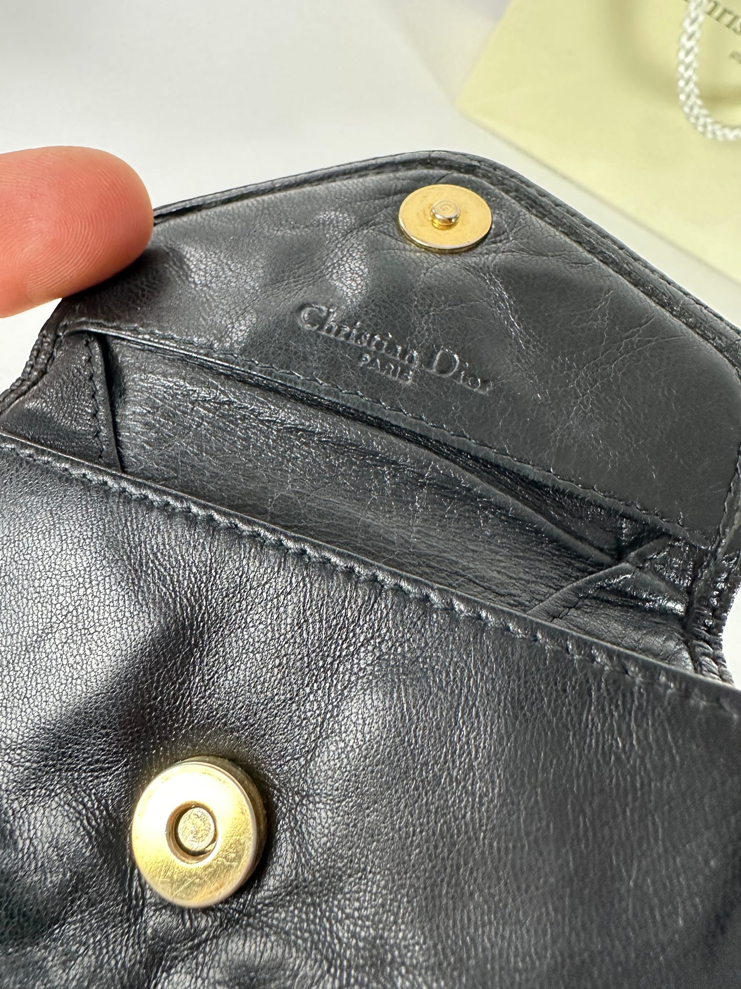 Vintage Dior Snake Emblossed Leather Card Holder Black