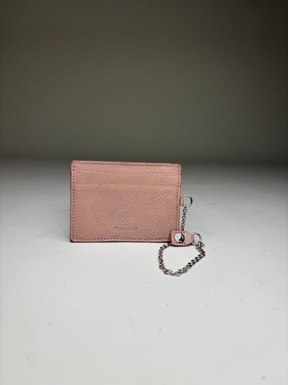 Vintage Miu Miu Grained Leather Card Holder Dusty Pink Silver Chain