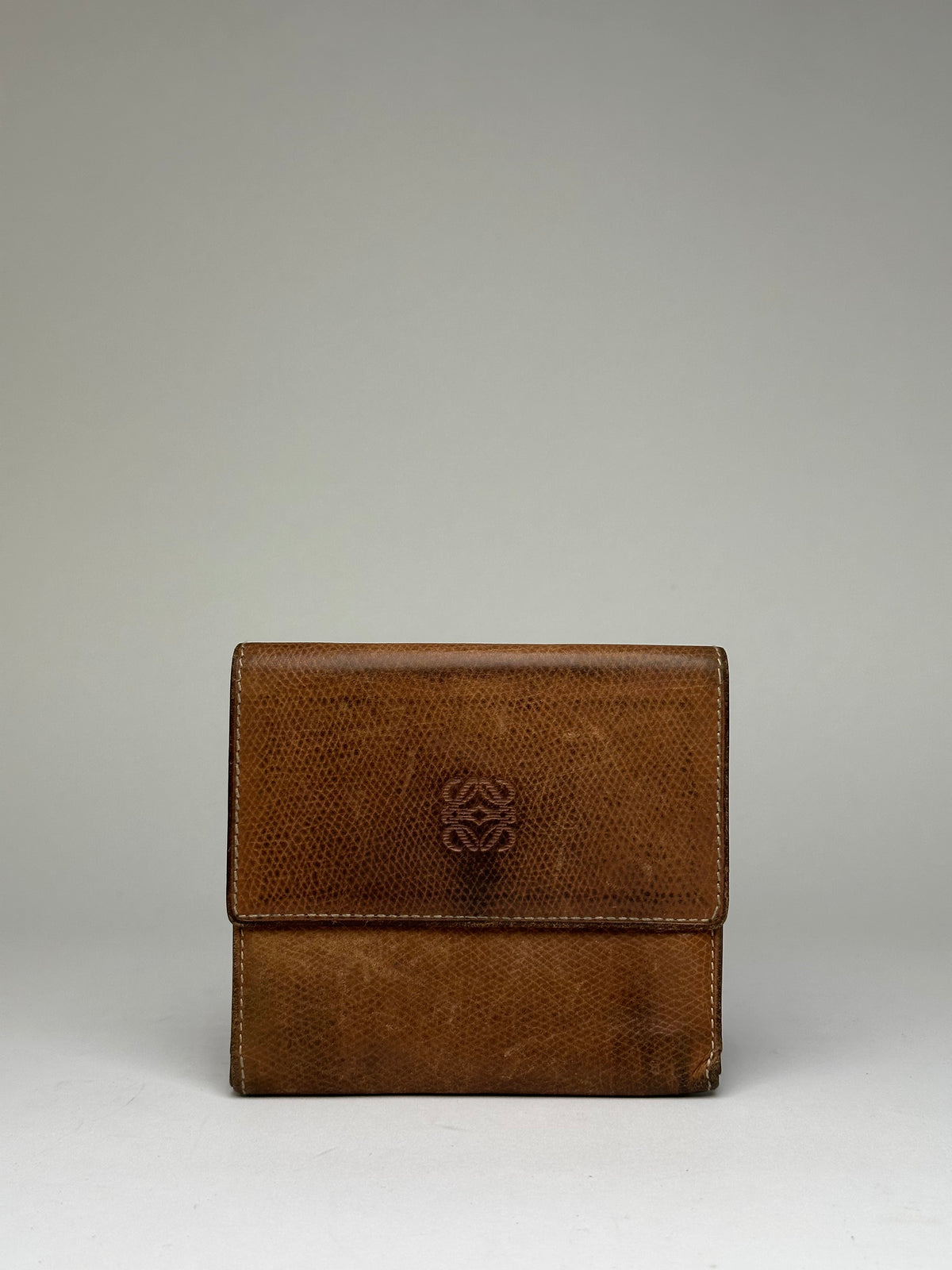 Vintage Loewe Grained Leather Bifold Wallet Late 1990s Brown