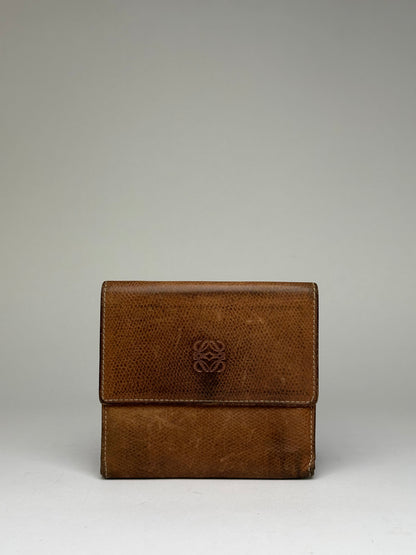 Vintage Loewe Grained Leather Bifold Wallet Late 1990s Brown