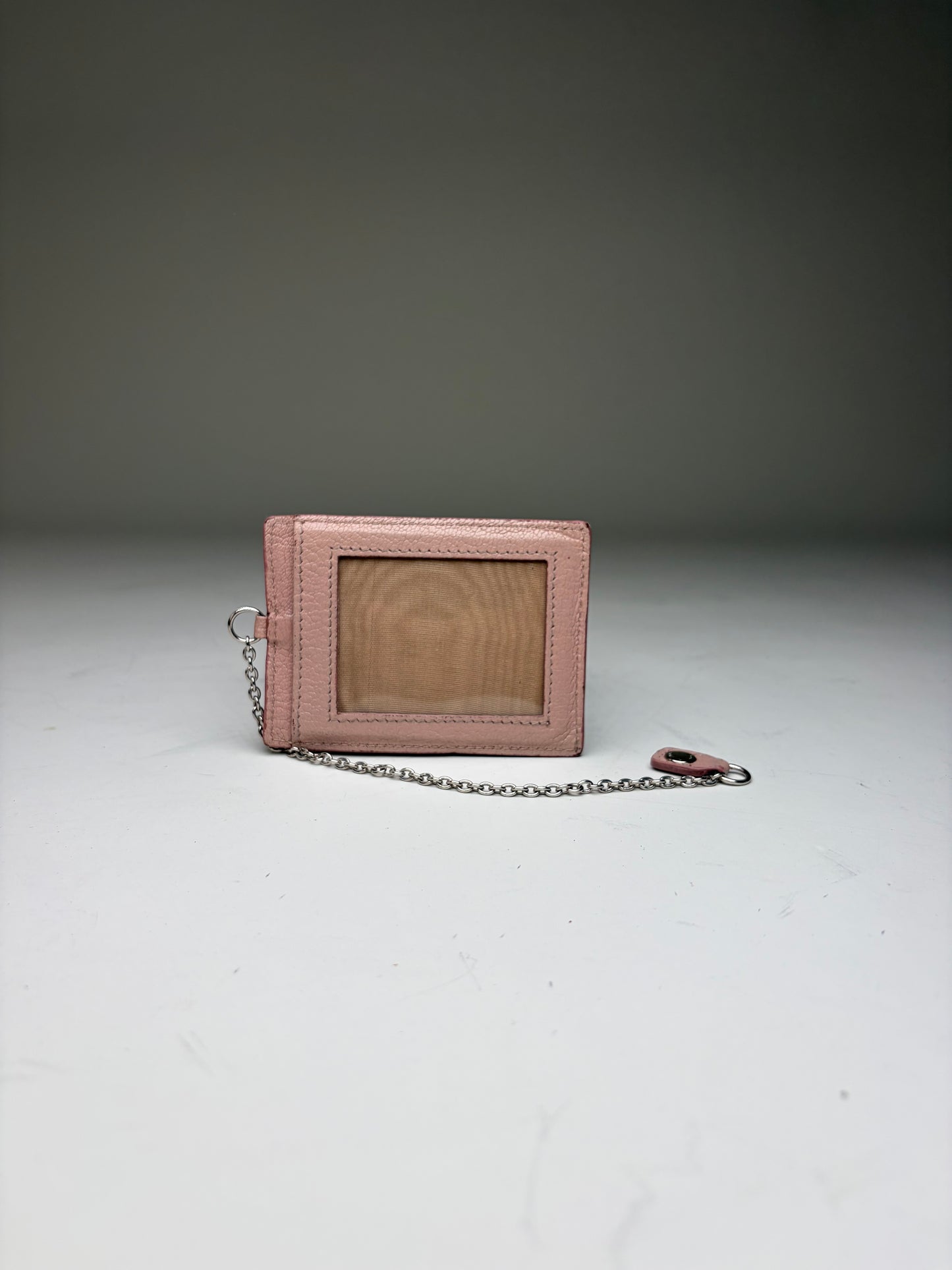 Vintage Miu Miu Grained Leather Card Holder Dusty Pink Silver Chain