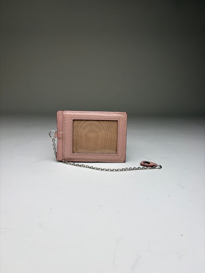 Vintage Miu Miu Grained Leather Card Holder Dusty Pink Silver Chain