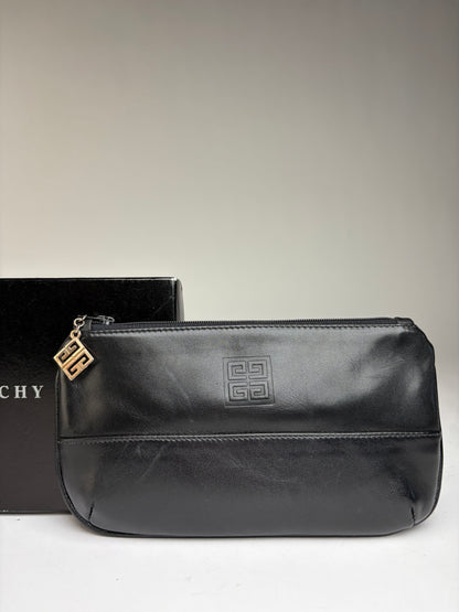 Vintage Givenchy 4G Logo Leather Zip Pouch Late 1980s Black