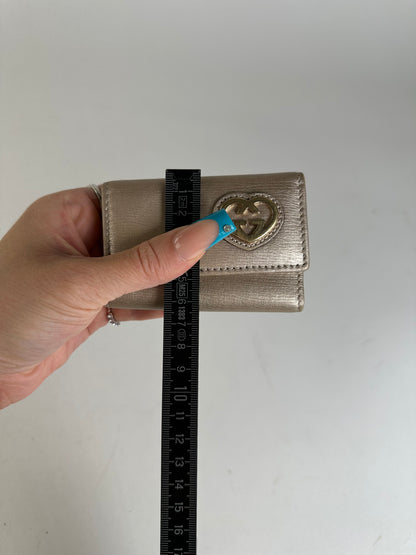 Gucci Leather Champagne Key Holder with Heart-Shaped Logo Detail