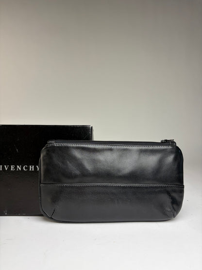 Vintage Givenchy 4G Logo Leather Zip Pouch Late 1980s Black