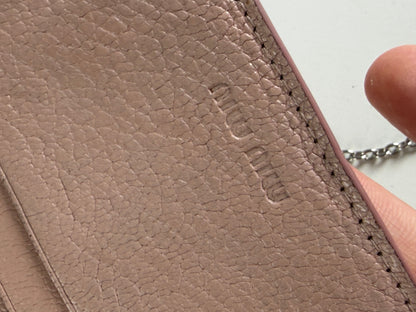 Vintage Miu Miu Grained Leather Card Holder Dusty Pink Silver Chain