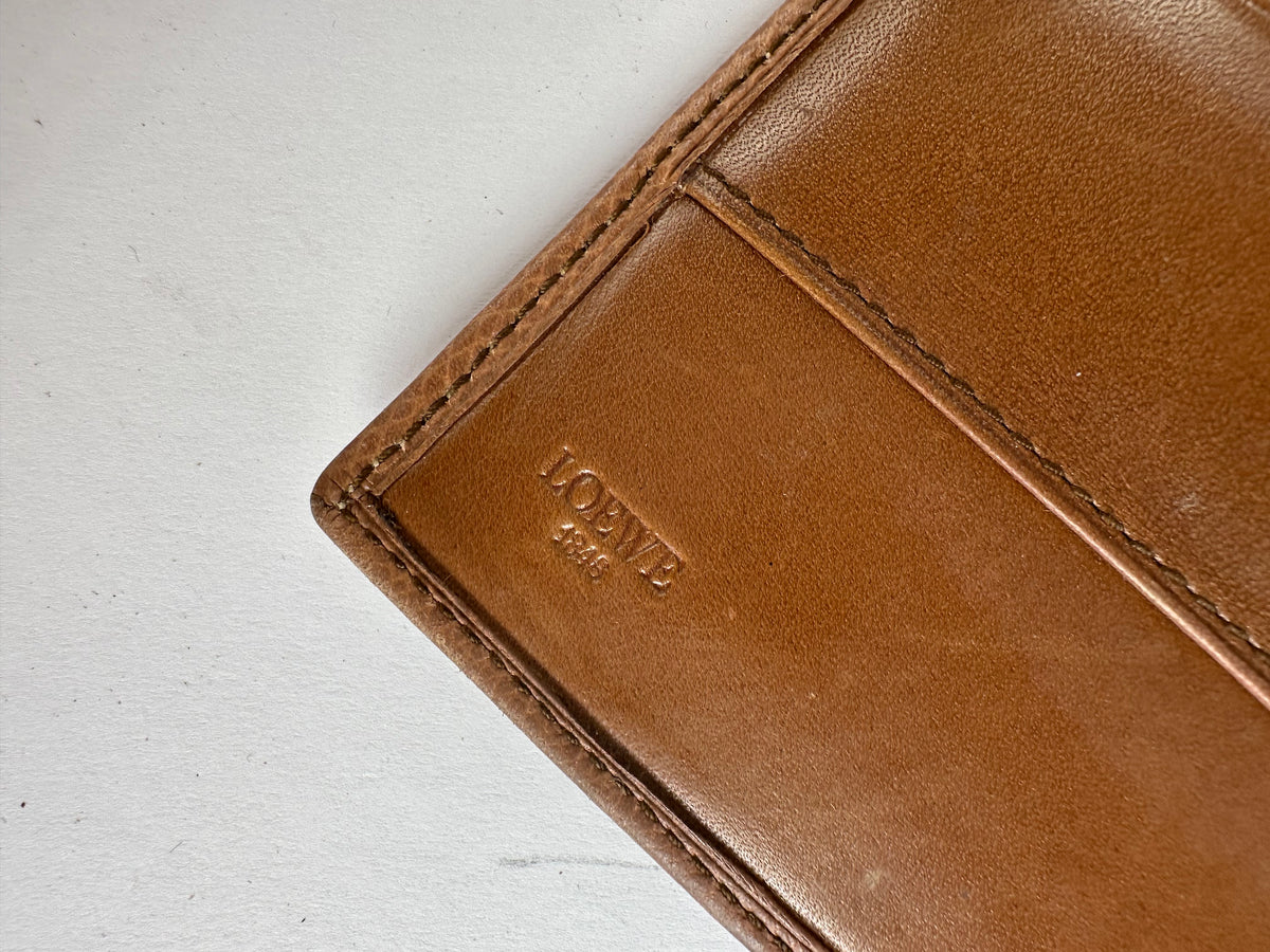 Vintage Loewe Grained Leather Bifold Wallet Late 1990s Brown