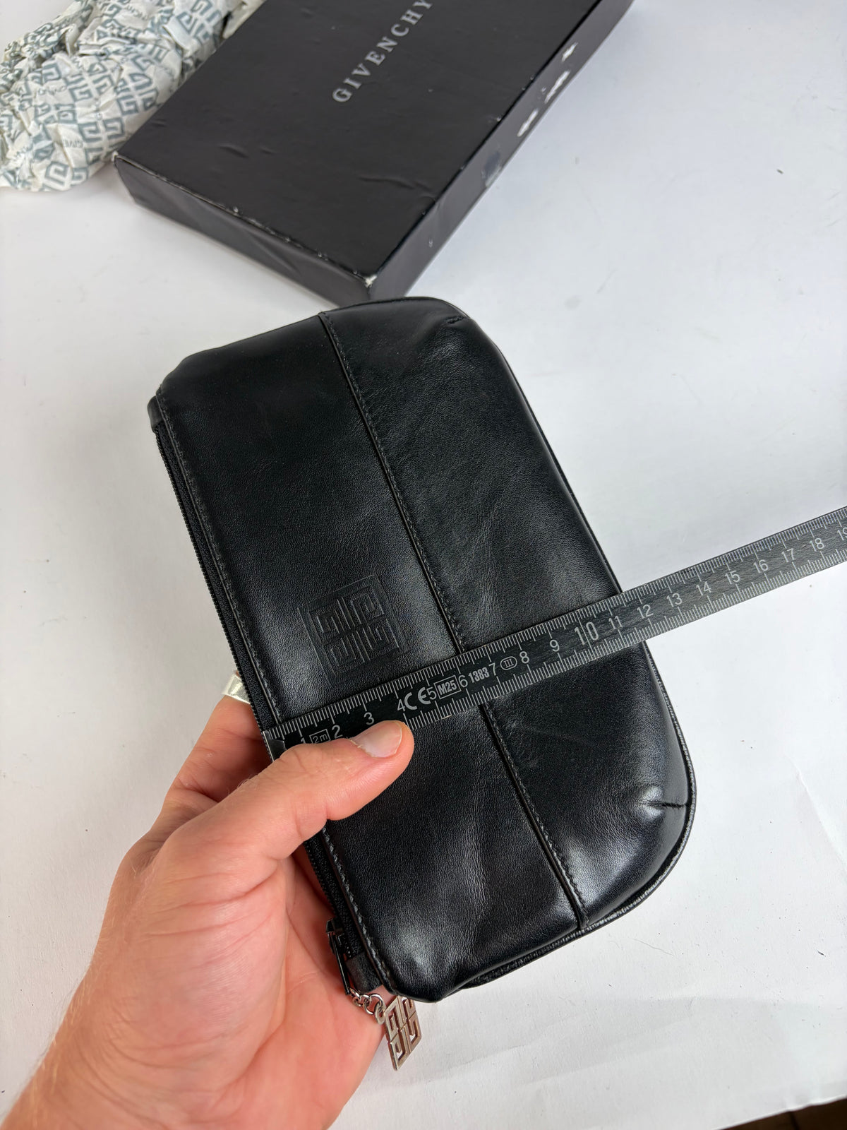 Vintage Givenchy 4G Logo Leather Zip Pouch Late 1980s Black