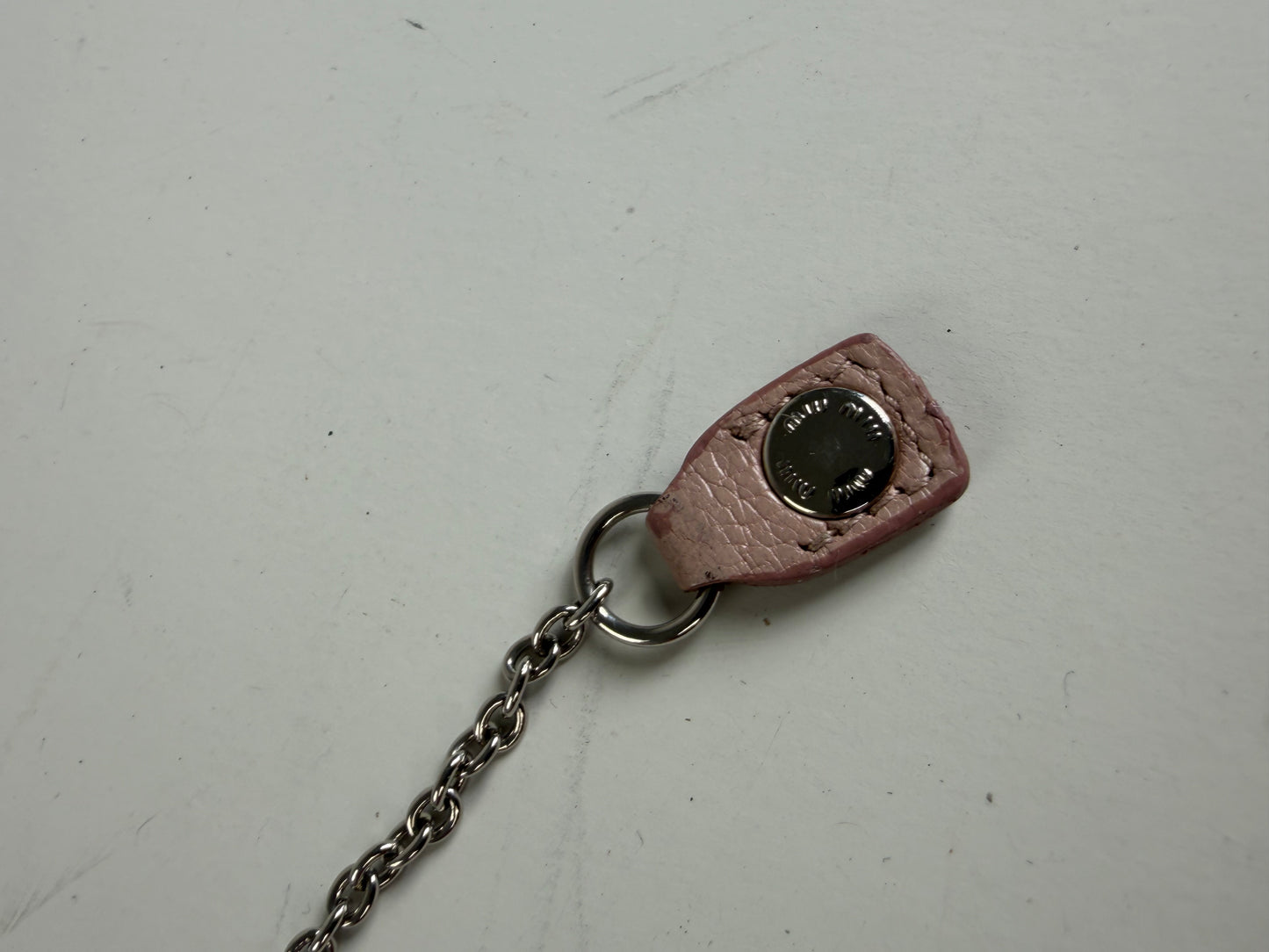 Vintage Miu Miu Grained Leather Card Holder Dusty Pink Silver Chain