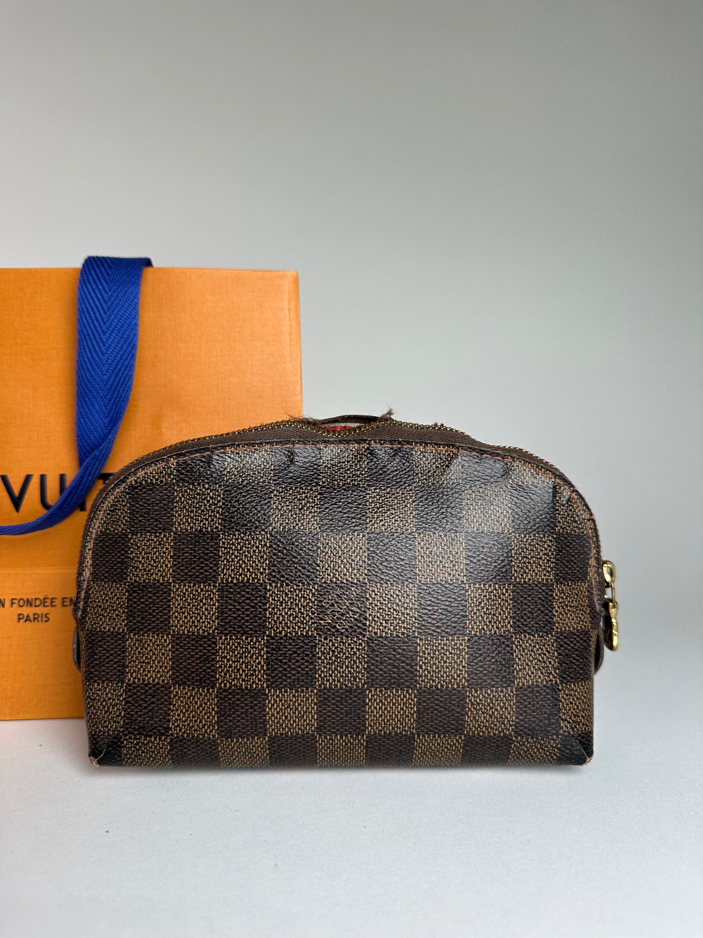 Vintage Louis Vuitton Damier Monogram Leather Clutch / Mini Bag Brown