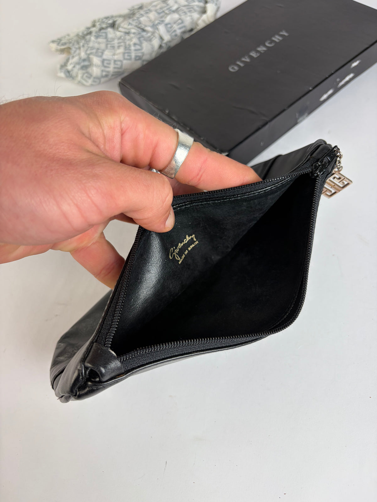 Vintage Givenchy 4G Logo Leather Zip Pouch Late 1980s Black