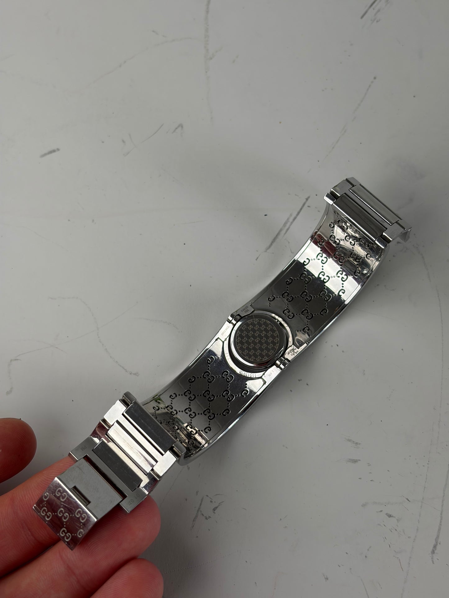 Vintage Gucci GG Motif Stainless Steel Bracelet Watch Silver