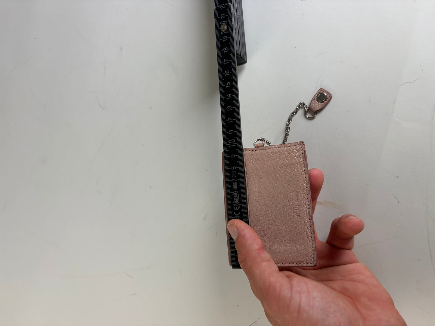 Vintage Miu Miu Grained Leather Card Holder Dusty Pink Silver Chain