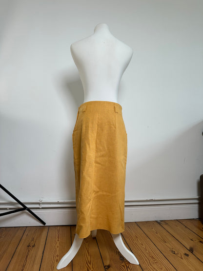 Vintage Dior Mustard Linen Midi Skirt with Pleat Detail