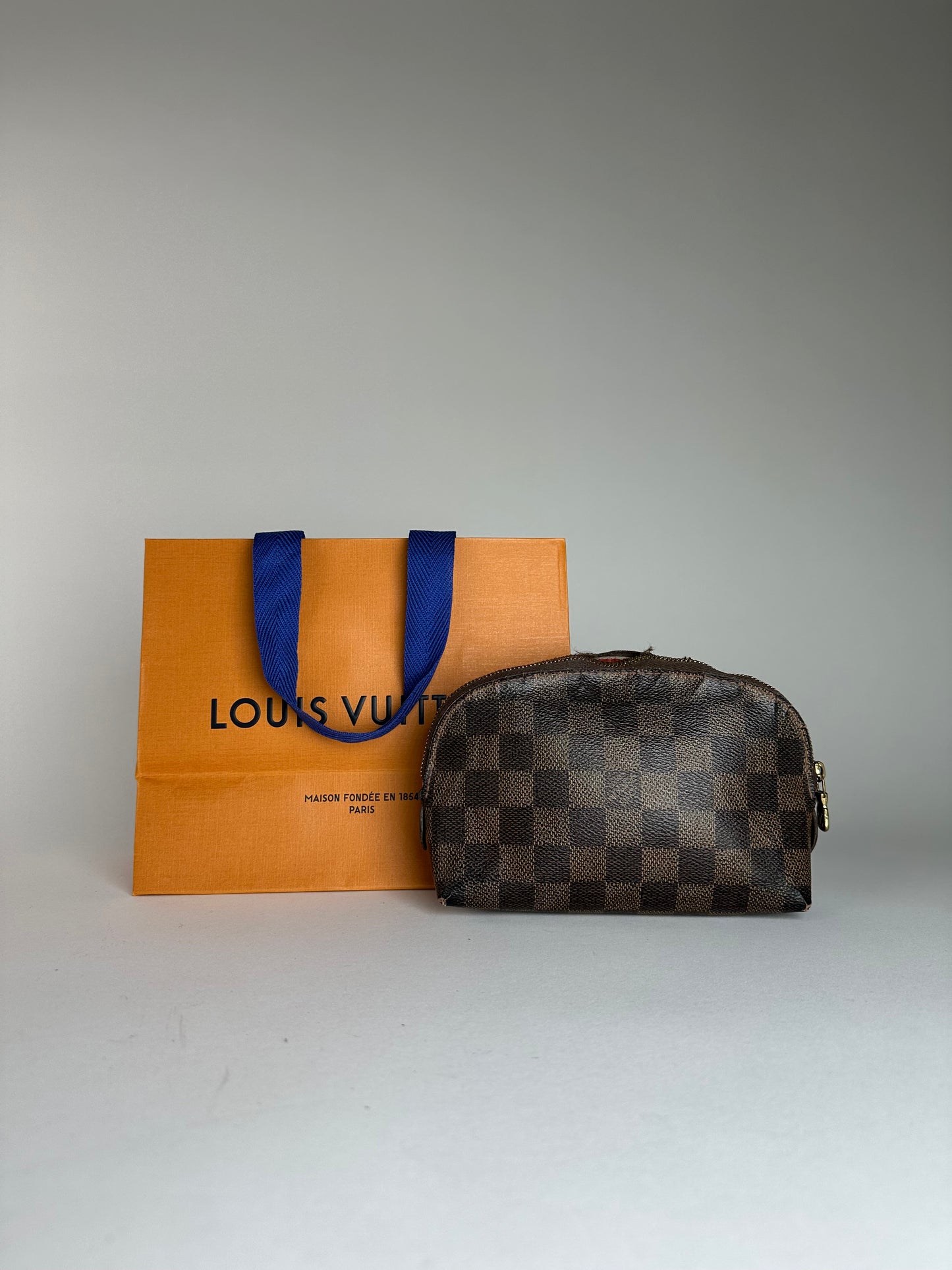 Vintage Louis Vuitton Damier Monogram Leather Clutch / Mini Bag Brown
