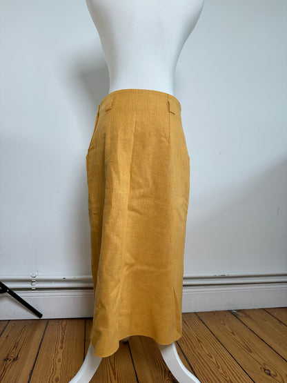 Vintage Dior Mustard Linen Midi Skirt with Pleat Detail