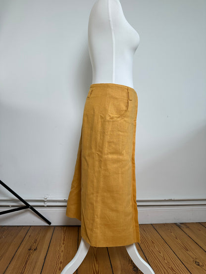 Vintage Dior Mustard Linen Midi Skirt with Pleat Detail