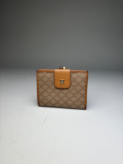 Vintage Celine Monogram Canvas Wallet Beige Tan Gold