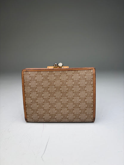 Vintage Celine Monogram Canvas Wallet Beige Tan Gold