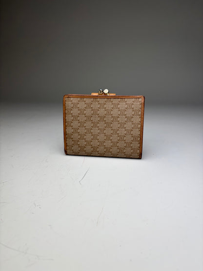 Vintage Celine Monogram Canvas Wallet Beige Tan Gold