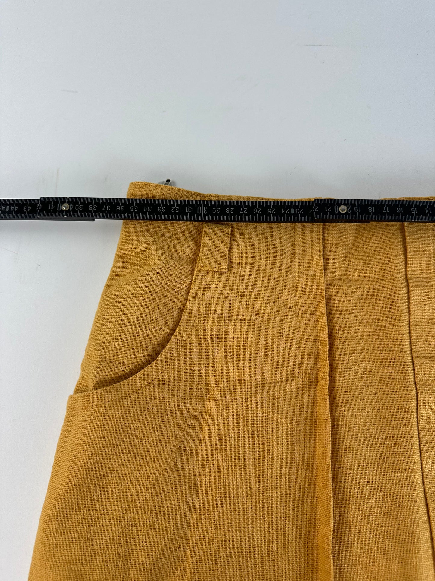 Vintage Dior Mustard Linen Midi Skirt with Pleat Detail