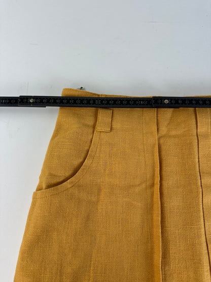 Vintage Dior Mustard Linen Midi Skirt with Pleat Detail