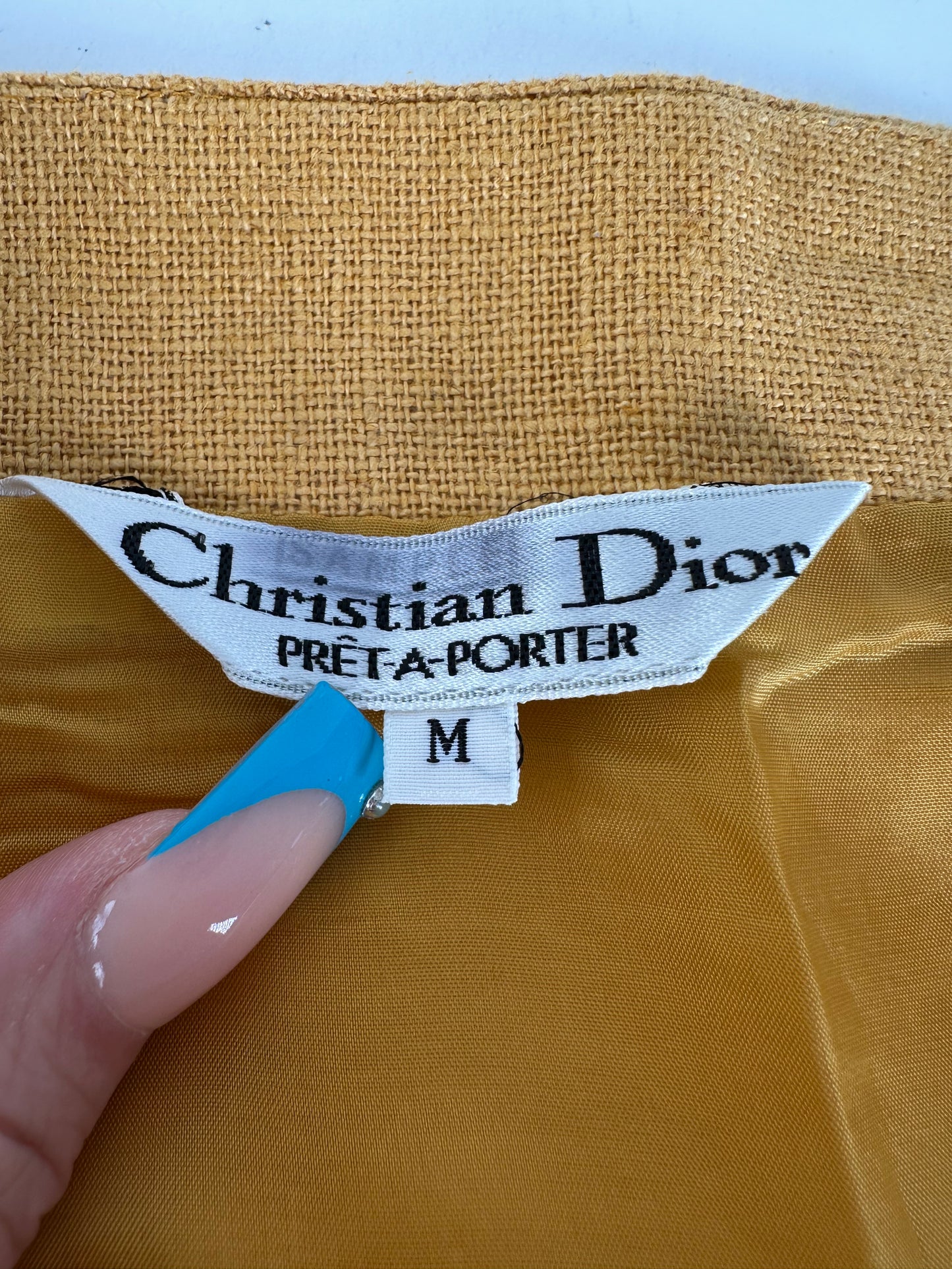 Vintage Dior Mustard Linen Midi Skirt with Pleat Detail