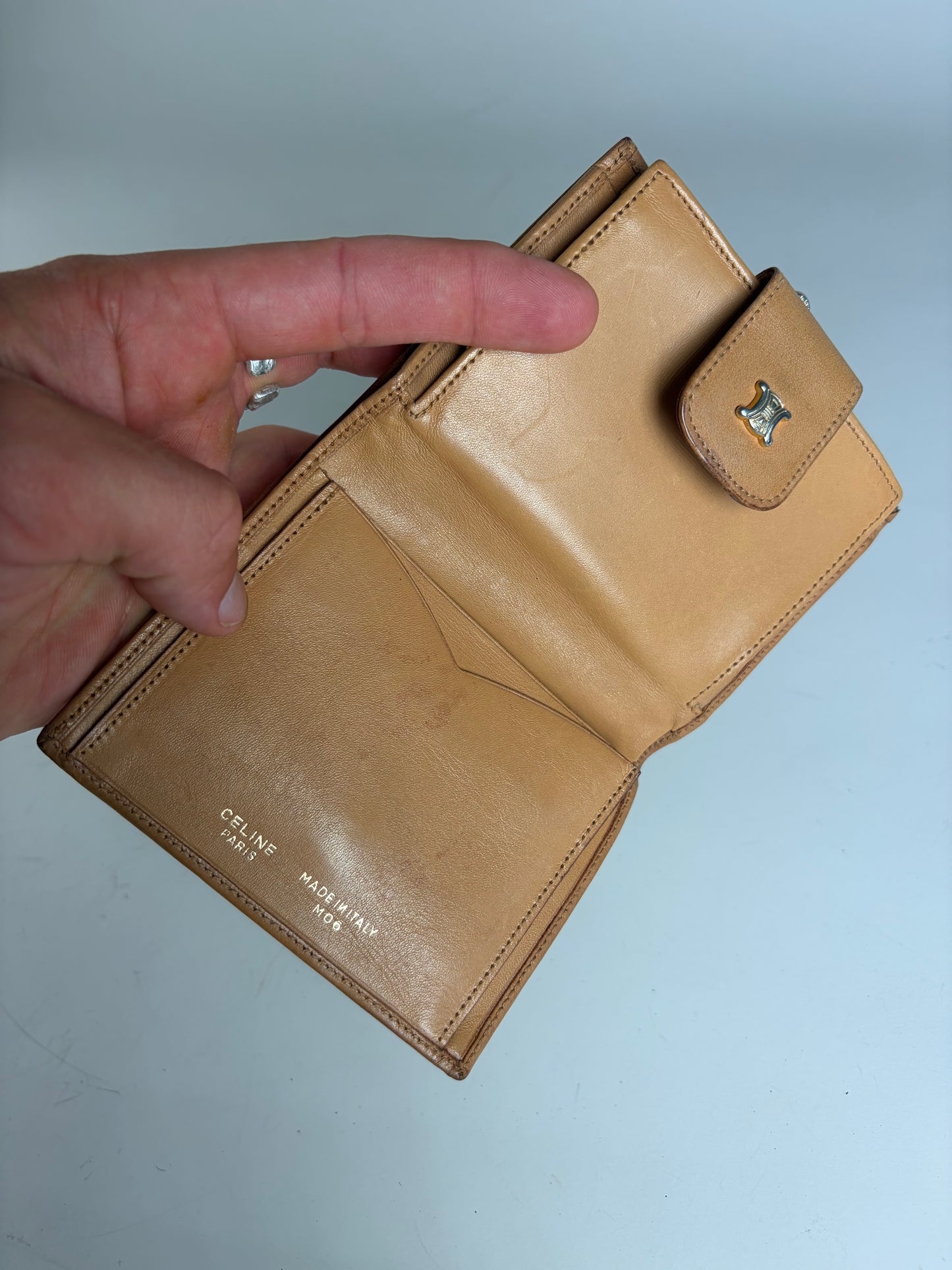Vintage Celine Monogram Canvas Wallet Beige Tan Gold