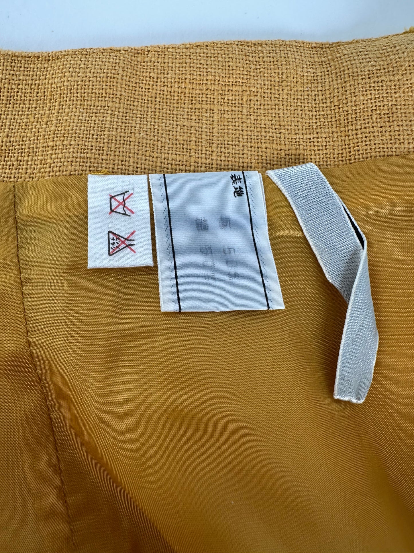 Vintage Dior Mustard Linen Midi Skirt with Pleat Detail