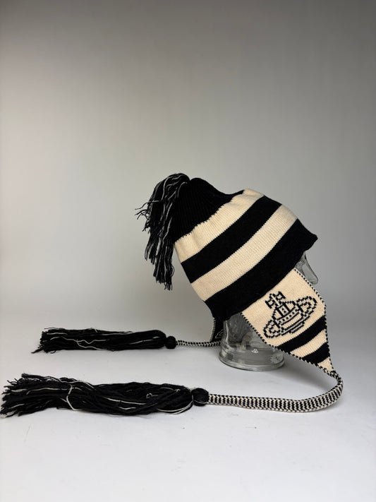 Vintage Vivienne Westwood Striped Knit Hat Black Cream