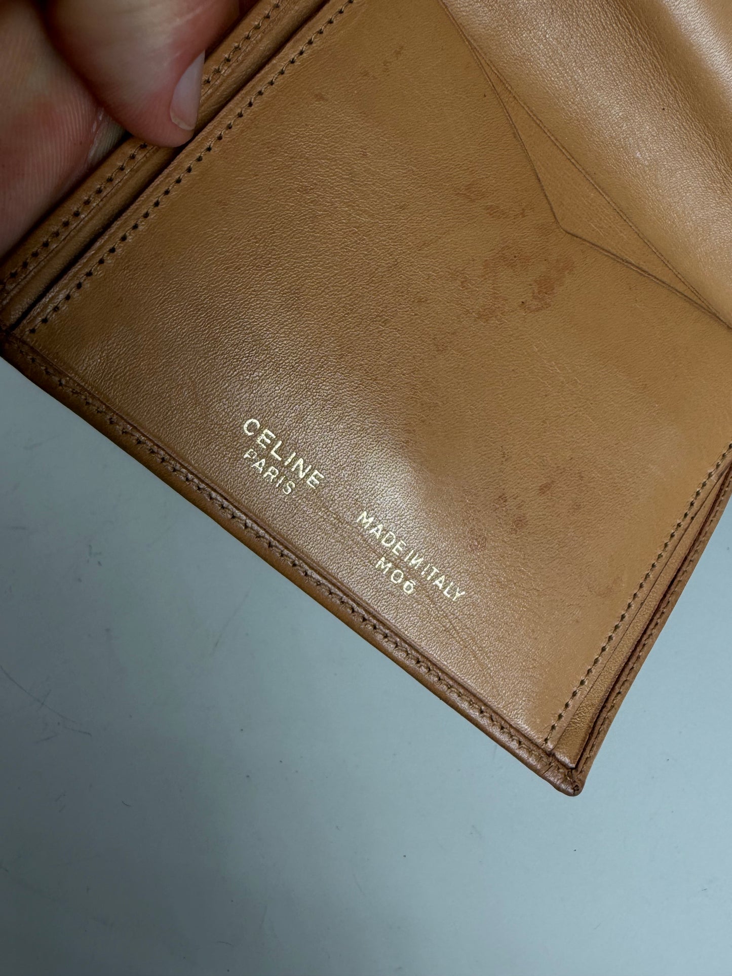 Vintage Celine Monogram Canvas Wallet Beige Tan Gold