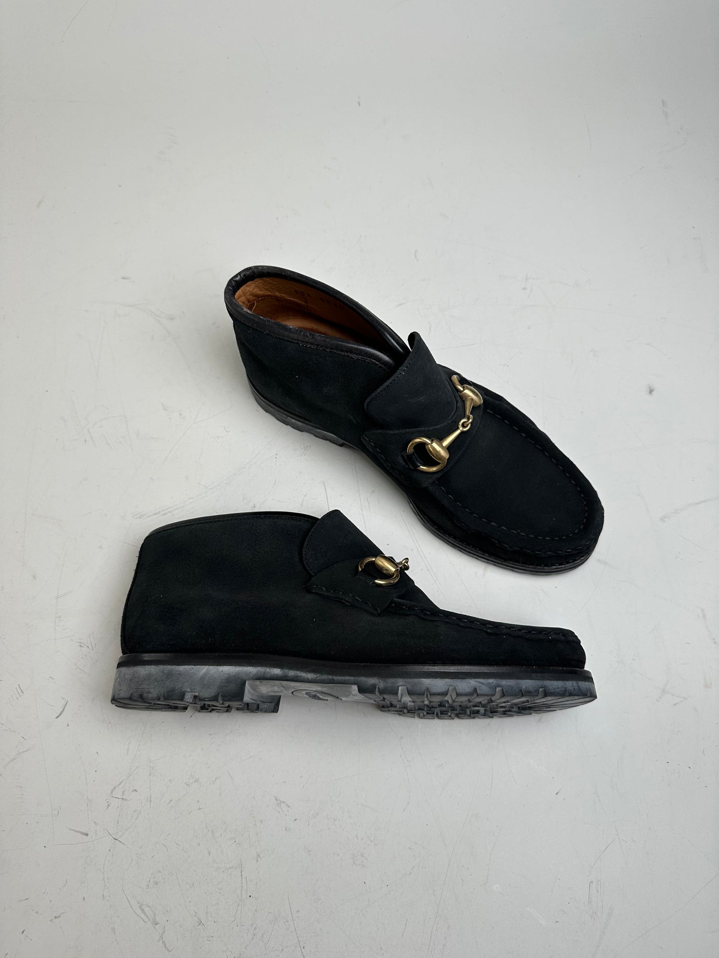 Vintage Gucci Suede Ankle Boots Black Gold EU35