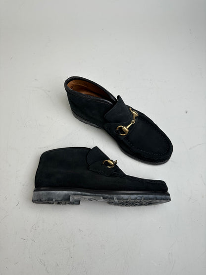 Vintage Gucci Suede Ankle Boots Black Gold EU35