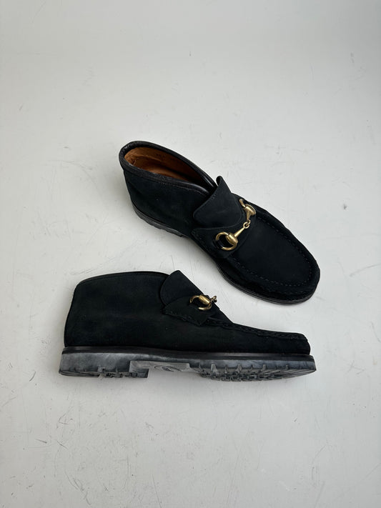 Vintage Gucci Suede Ankle Boots Black Gold EU35
