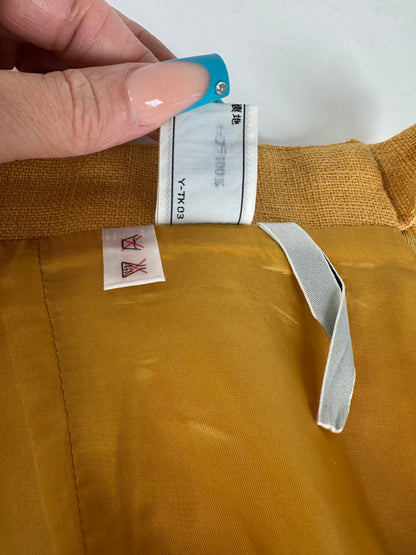Vintage Dior Mustard Linen Midi Skirt with Pleat Detail