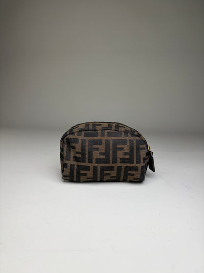 Vintage Fendi FF Logo Jacquard Cosmetic Pouch Brown Tan