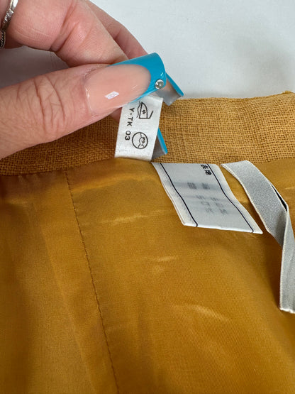 Vintage Dior Mustard Linen Midi Skirt with Pleat Detail