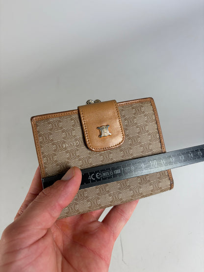 Vintage Celine Monogram Canvas Wallet Beige Tan Gold