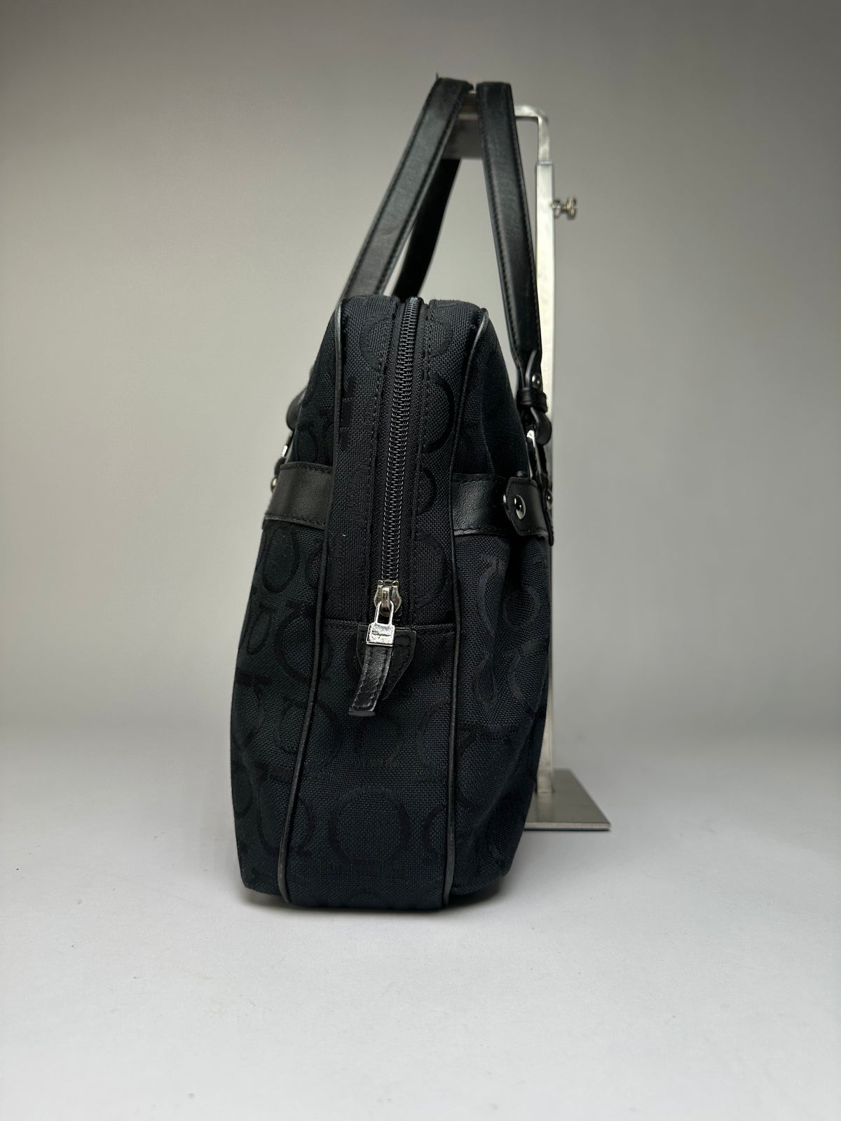 Vintage Ferragamo Gancini Monogram Structured Top-Handle Bag Late 1990s Black