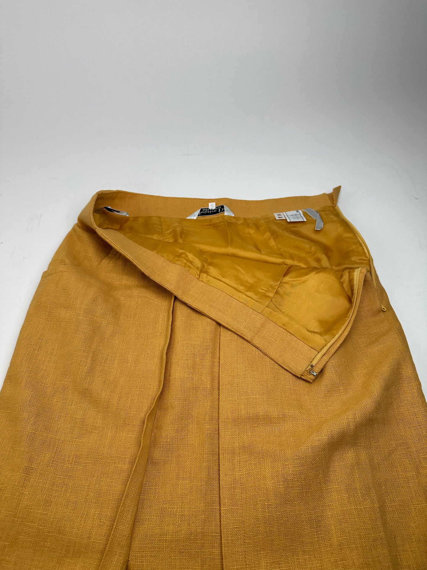 Vintage Dior Mustard Linen Midi Skirt with Pleat Detail
