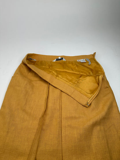 Vintage Dior Mustard Linen Midi Skirt with Pleat Detail